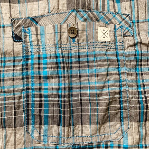 PROJEK RAW Plus-size men's blue grey black plaid shirt ~ 2X XXL short-sleeve top - Picture 4 of 13